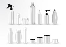Fije las plantillas en blanco del vector de los envases de plástico blancos vacíos y limpios: botellas con el espray, el dispensa libre illustration Fije las plantillas en blanco del vector de los envases de plástico blancos vacíos y limpios: botellas con el espray, el dispensa libre illustration