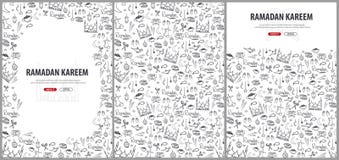 Fije los ejemplos de Ramadan Kareem con el fondo del garabato del drenaje de la mano para la celebración del festival de comunida ilustración del vector Fije los ejemplos de Ramadan Kareem con el fondo del garabato del drenaje de la mano para la celebración del festival de comunida ilustración del vector