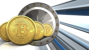 fila de los bitcoins 3d stock de ilustración fila de los bitcoins 3d stock de ilustración