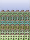 Filas de casas urbanas verdes y azules stock de ilustración Filas de casas urbanas verdes y azules stock de ilustración