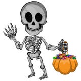 A cartoon vector illustration of a happy skeleton going trick or treat for halloween. vector illustration A cartoon vector illustration of a happy skeleton going trick or treat for halloween. vector illustration