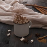 Filiżanka cacao z marshmallow i cynamonu anis bożych narodzeń zimą wygodną fotografia stock Filiżanka cacao z marshmallow i cynamonu anis bożych narodzeń zimą wygodną fotografia stock