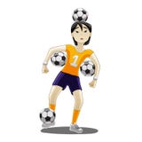 Fille asiatique avec des boules du football illustration stock Fille asiatique avec des boules du football illustration stock