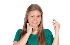 Fille assez jeune avec une pilule image libre de droits Fille assez jeune avec une pilule image libre de droits