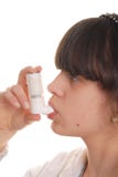 Fille avec l'inhalateur images stock Fille avec l'inhalateur images stock