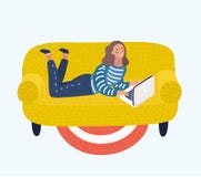 Fille avec un ordinateur portable sur un sofa Illustration plate d'isolement de vecteur illustration de vecteur Fille avec un ordinateur portable sur un sofa Illustration plate d'isolement de vecteur illustration de vecteur