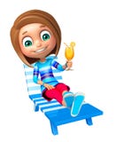 Fille d'enfant avec la chaise de plage et Juice Glass illustration libre de droits Fille d'enfant avec la chaise de plage et Juice Glass illustration libre de droits