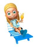 Fille d'enfant avec la chaise de plage et Juice Glass illustration de vecteur Fille d'enfant avec la chaise de plage et Juice Glass illustration de vecteur