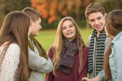 Fille de l'adolescence de sourire avec des amis images stock Fille de l'adolescence de sourire avec des amis images stock