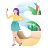 Fille de l'alphabet S faisant le selfie l'été illustration libre de droits Fille de l'alphabet S faisant le selfie l'été illustration libre de droits