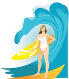 Fille de surfer dans le bikini avec la planche de surf illustration stock Fille de surfer dans le bikini avec la planche de surf illustration stock