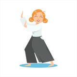 Fille faisant les pantalons méditatifs de Tai Chi Exercise In Wide sur la bande dessinée martiale d'Art Sports Training Cute Smil illustration de vecteur Fille faisant les pantalons méditatifs de Tai Chi Exercise In Wide sur la bande dessinée martiale d'Art Sports Training Cute Smil illustration de vecteur