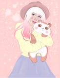 Fille mignonne avec le petit panda potelé illustration de vecteur Fille mignonne avec le petit panda potelé illustration de vecteur
