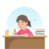 Fille mignonne heureuse d'école écrivant pour des devoirs, concept d'étude, illustration de vecteur illustration libre de droits Fille mignonne heureuse d'école écrivant pour des devoirs, concept d'étude, illustration de vecteur illustration libre de droits