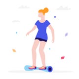 Fille montant une illustration plate de gyroscooter d'isolement sur un fond blanc La jeune femme sur un hoverboard monte en parc illustration libre de droits Fille montant une illustration plate de gyroscooter d'isolement sur un fond blanc La jeune femme sur un hoverboard monte en parc illustration libre de droits