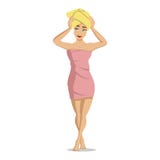 Filles après une douche Soins de la peau de visage de femme La fille sèche des cheveux Fille avec une serviette sur sa tête Illus illustration libre de droits Filles après une douche Soins de la peau de visage de femme La fille sèche des cheveux Fille avec une serviette sur sa tête Illus illustration libre de droits