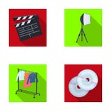 Filmy, dyski i inny wyposażenie dla kina, Robić film ustawiać inkasowym ikonom w mieszkanie stylu symbolu wektorowym zapasie Obrazy Stock Filmy, dyski i inny wyposażenie dla kina, Robić film ustawiać inkasowym ikonom w mieszkanie stylu symbolu wektorowym zapasie Obrazy Stock