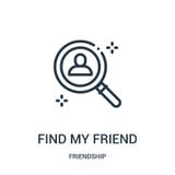 find my friend icon vector from friendship collection. Thin line find my friend outline icon vector illustration. Linear symbol vector illustration find my friend icon vector from friendship collection. Thin line find my friend outline icon vector illustration. Linear symbol vector illustration