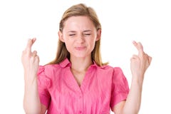Fingers Crossed, Wishful Thinking, Isolated White Stock Photo Fingers Crossed, Wishful Thinking, Isolated White Stock Photo