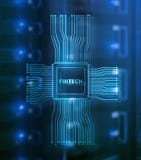 Fintech icon on abstract financial technology background. Cpu icon on server room data center blurred background vector illustration Fintech icon on abstract financial technology background. Cpu icon on server room data center blurred background vector illustration