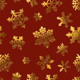 Fiocchi di neve dell'oro su rosso per il modello del papper del contenitore di regalo illustrazione vettoriale Fiocchi di neve dell'oro su rosso per il modello del papper del contenitore di regalo illustrazione vettoriale