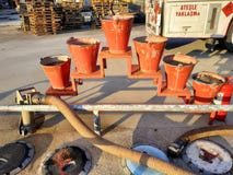 fire fighting with sand and buckets stock image fire fighting with sand and buckets stock image