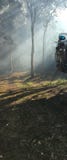 Fire truck smoke sun haze Stock Image Fire truck smoke sun haze Stock Image