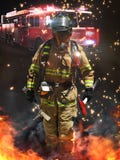 Firefighter arriving on a hazardous scene ready for battle royalty free stock images Firefighter arriving on a hazardous scene ready for battle royalty free stock images