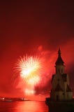 Firework And Church On River Royalty Free Stock Photos