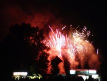 Fireworks exploding behind trees Royalty Free Stock Photography Fireworks exploding behind trees Royalty Free Stock Photography