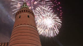 Fireworks over the Moscow Kremlin, Russia stock video footage Fireworks over the Moscow Kremlin, Russia stock video footage
