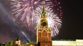 Fireworks over the Moscow Kremlin, Russia stock footage Fireworks over the Moscow Kremlin, Russia stock footage