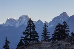 First light of dawn reaches Snowy peaks. Garhwal Himalaya, Indi stock photography First light of dawn reaches Snowy peaks. Garhwal Himalaya, Indi stock photography