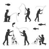 Fish and fisherman silhouettes isolated on white background Stock Photography Fish and fisherman silhouettes isolated on white background Stock Photography