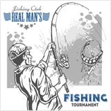 Fisherman and fish - vintage illustration plus retro emblem royalty free illustration Fisherman and fish - vintage illustration plus retro emblem royalty free illustration