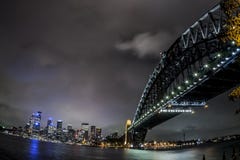 Fisheye image of Sydney Harbor Bridge at night, Australia stock images Fisheye image of Sydney Harbor Bridge at night, Australia stock images