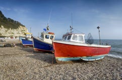 Fishing Boats On The Beach At Beer In Devon Royalty Free Stock Photo Fishing Boats On The Beach At Beer In Devon Royalty Free Stock Photo