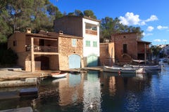 Fishing village Cala Figuera port with boathouses and green gates, Majorca royalty free stock photo Fishing village Cala Figuera port with boathouses and green gates, Majorca royalty free stock photo