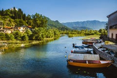 Fiskebåtar på Skadarsko sjön, Montenegro arkivfoto Fiskebåtar på Skadarsko sjön, Montenegro arkivfoto
