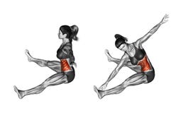 Fitness exercising. Rotation spins to the slopes of sitting. Female royalty free illustration Fitness exercising. Rotation spins to the slopes of sitting. Female royalty free illustration