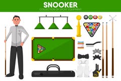 Flache Ikonen des Snookerbillard-Sportausrüstungs-Poolspielerkleiderzusätzlichen Vektors eingestellt Lizenzfreie Stockfotos Flache Ikonen des Snookerbillard-Sportausrüstungs-Poolspielerkleiderzusätzlichen Vektors eingestellt Lizenzfreie Stockfotos