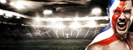 Flag of France - winner and champion soccer or football fan with bodyart on face. Copy space. Royalty Free Stock Image Flag of France - winner and champion soccer or football fan with bodyart on face. Copy space. Royalty Free Stock Image