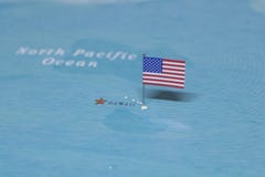 The Flag of the United States on the hawaii in the world map stock images The Flag of the United States on the hawaii in the world map stock images