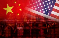 Flag of USA with flag of China downtrend stock market vector illustration Flag of USA with flag of China downtrend stock market vector illustration