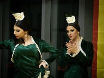 Flamenco dancers performing on the stage stock photo Flamenco dancers performing on the stage stock photo