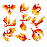 Flaming phoenix bird set, fairy tale character from Slavic folklore vector Illustrations on a white background Stock Illustration Flaming phoenix bird set, fairy tale character from Slavic folklore vector Illustrations on a white background Stock Illustration