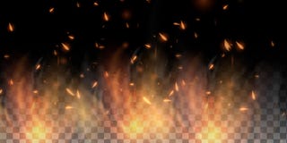 Flamme réaliste Particules rougeoyantes brûlantes illustration stock Flamme réaliste Particules rougeoyantes brûlantes illustration stock