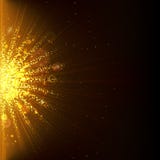 The flash of sunlight. Golden confetti, the sun`s rays and the explosion effect. Empty space for text. royalty free illustration The flash of sunlight. Golden confetti, the sun`s rays and the explosion effect. Empty space for text. royalty free illustration