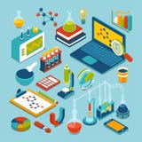 Flat 3d isometric science research objects icon set Royalty Free Illustration Flat 3d isometric science research objects icon set Royalty Free Illustration