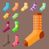 Flat design colorful socks set vector illustration selection of various cotton foot warm cloth stock illustration Flat design colorful socks set vector illustration selection of various cotton foot warm cloth stock illustration